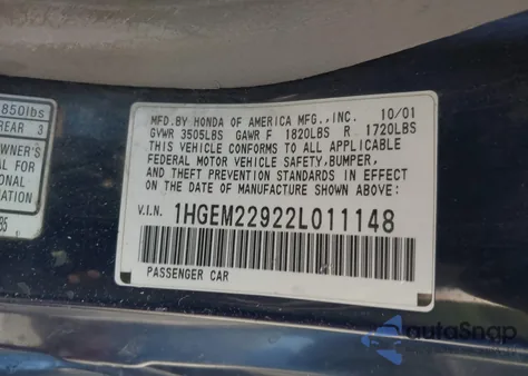 2002 Honda Civic Ex из США, поврежденный, VIN 1HGEM22922L011148